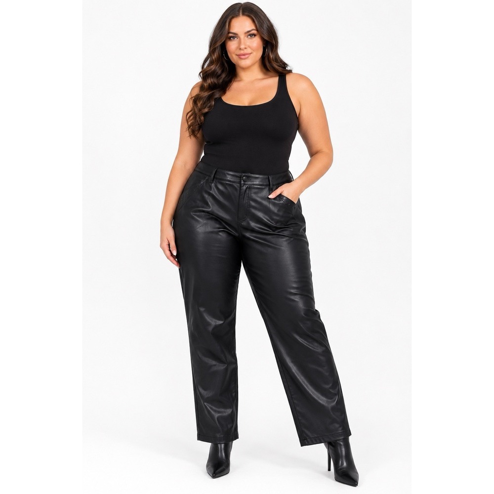 Juicy Couture Faux Leather Pants Womens 18W Black High Rise Straight Leg NWT